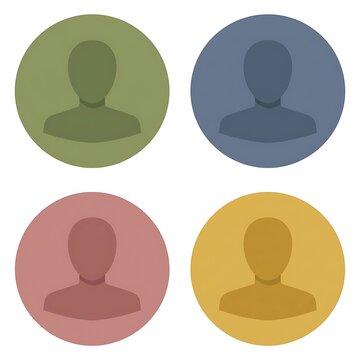 Four colorful circular icons with blurred silhouettes