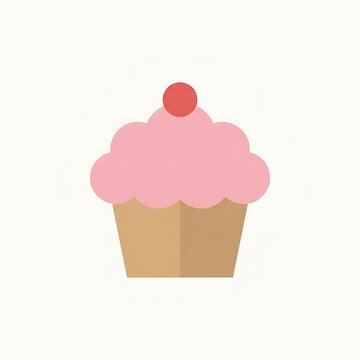 Pink cupcake with cherry top on light background