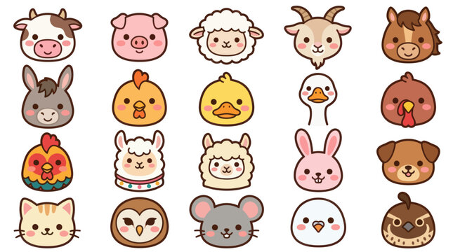 Cute farm animal faces collection