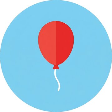 Red round balloon floating in blue sky