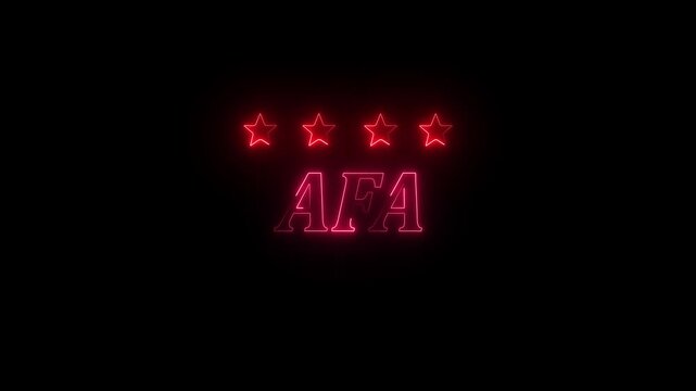 glowing red afa logo with four stars neon animation 4k video.