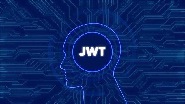 Json web token jwt concept with digital human head silhouette and circuit board background