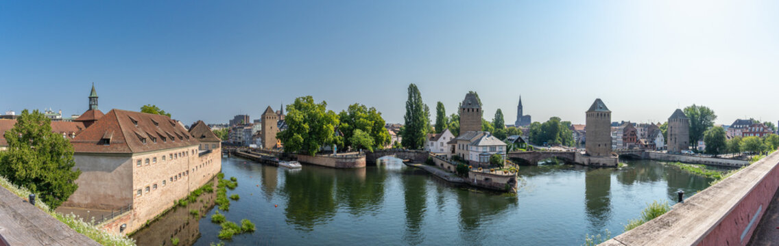 Panorama from the popular Petite France district in Strasbourg, France is known for its cobblestone streets, canals, and well-preserved half-timbered houses, Strasbourg, France, 
