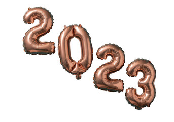 Fototapeta premium Golden foiled 2023 numbers on white isolated on transparent background