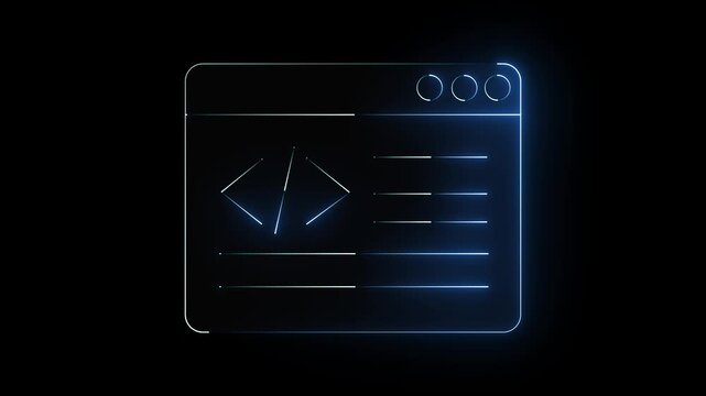 Glowing neon blue color dictionary book icon on black background. 4k animation
