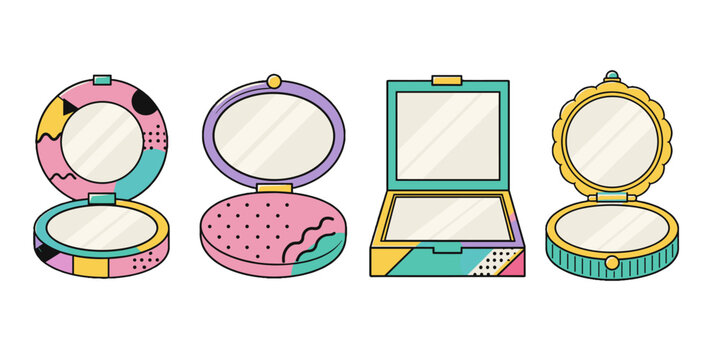 Set of colorful compact mirrors and powder cases illustration