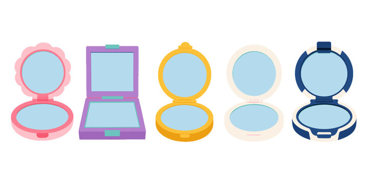 Set of open compact powder cases in pastel vector style