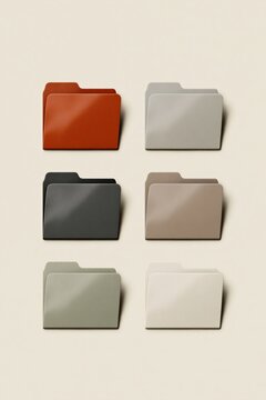 Eight textured folder icons in earthy and neutral tones on a light cream background for interface background and organizational layout design