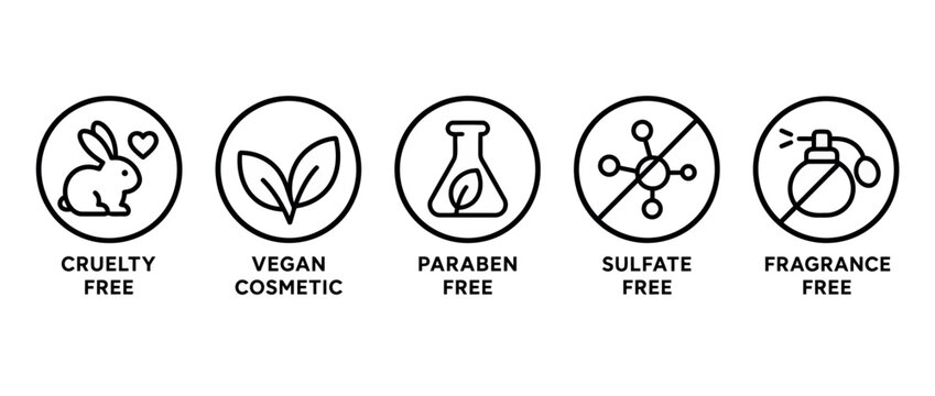 Cruelty Free Vegan Cosmetic Paraben Free Sulfate Free Fragrance Free Icons.