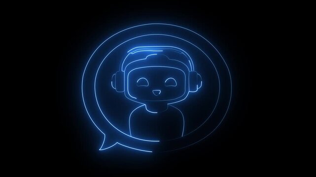 Glowing neon chatbot icon isolated on black background. robot chatbot icon animation. artificial intelligence and technology concepts of assistance for communication and support robot chatbot 4k icon