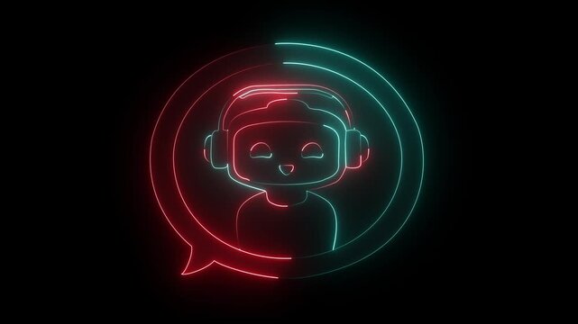 Glowing neon chatbot icon isolated on black background. robot chatbot icon animation. artificial intelligence and technology concepts of assistance for communication and support robot chatbot 4k icon