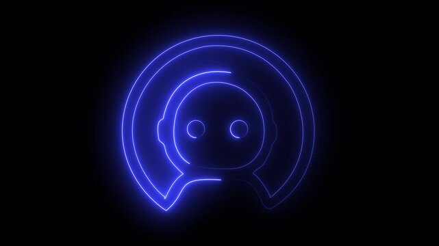 Glowing neon chatbot icon isolated on black background. robot chatbot icon animation. artificial intelligence and technology concepts of assistance for communication and support robot chatbot 4k icon