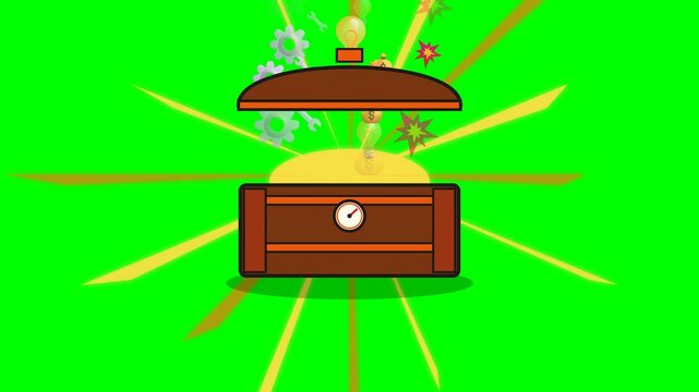 Animated Wooden Smoker Grill with Rising Steam and Glowing Heat Rays on Green Screen.