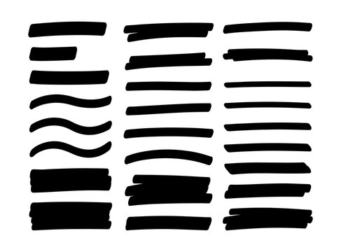 Set of handdrawn marker strokes and lines isolated on transparent background