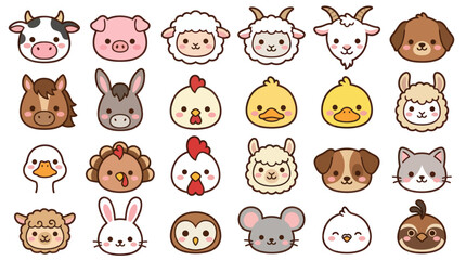 Fototapeta premium Cute farm animal faces collection