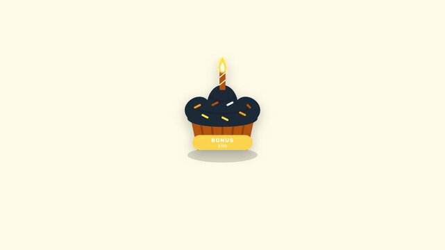 Animated Birthday Cupcake with Lit Candle and Falling Confetti Celebration Graphic.