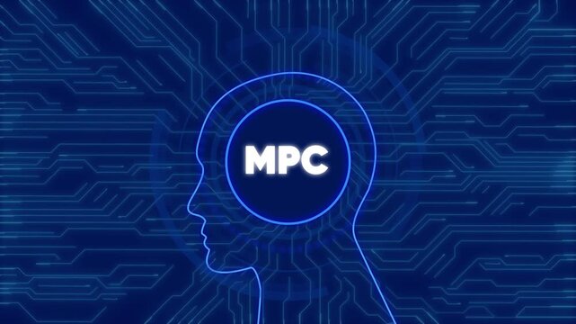 Mpc concept: artificial intelligence human head silhouette with digital circuitry