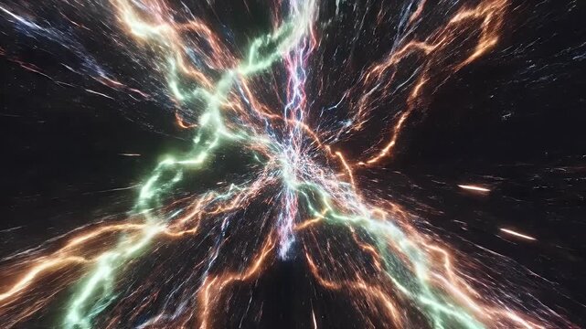 Energetic cosmic rays bursting through the void in vibrant hues