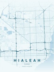 Obraz premium Modern Hialeah City Map Poster Design, Ocean Style Urban Street Grid Cartography