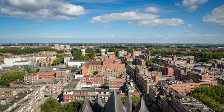 DUNKERQUE - FRANCE - 3 AUGUST 2025: Beautiful aerial view of the city of Dunkerque