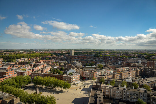 DUNKERQUE - FRANCE - 3 AUGUST 2025: Beautiful aerial view of the city of Dunkerque