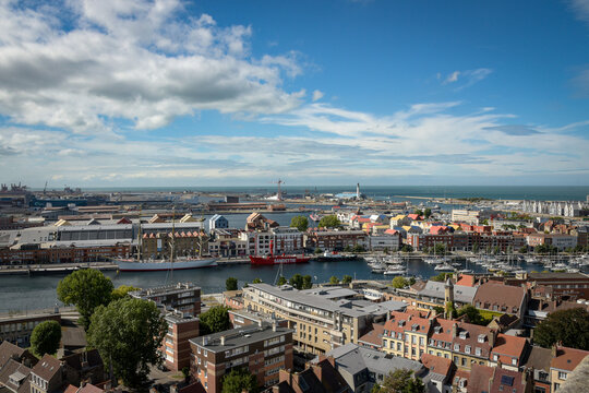 DUNKERQUE - FRANCE - 3 AUGUST 2025: Beautiful aerial view of the city of Dunkerque