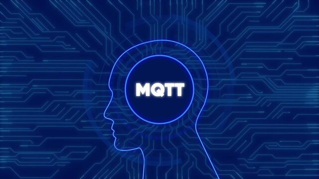 Mqtt protocol concept with digital human head silhouette and circuit board background desi