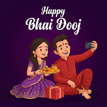 Happy bhai dooj celebration with brother and sister taking a selfie