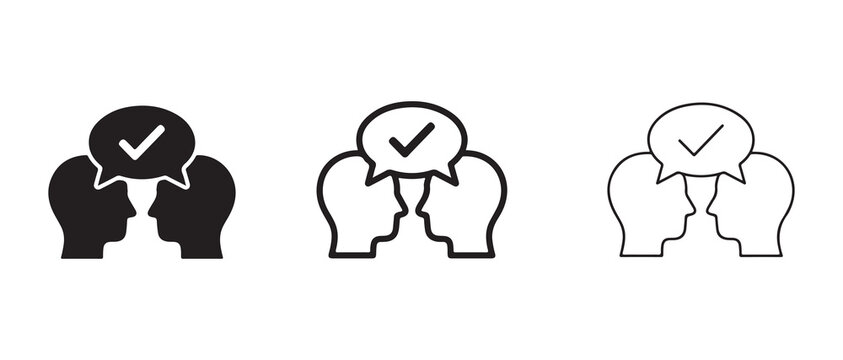  Conversation Icons Showing Positive Dialogue Between Two People With Checkmark Speech Bubbles