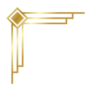 Art deco gold corner frame element isolated on transparent background