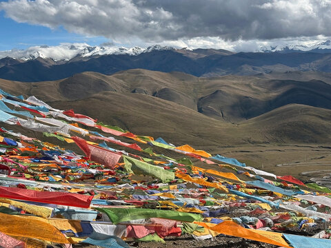 Prayer flags at Mount Everest National Reserve, Tibet, China