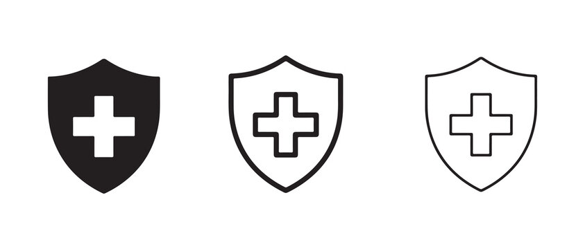 shield icons featuring medical cross symbols in varying fill styles for health and safety designs
