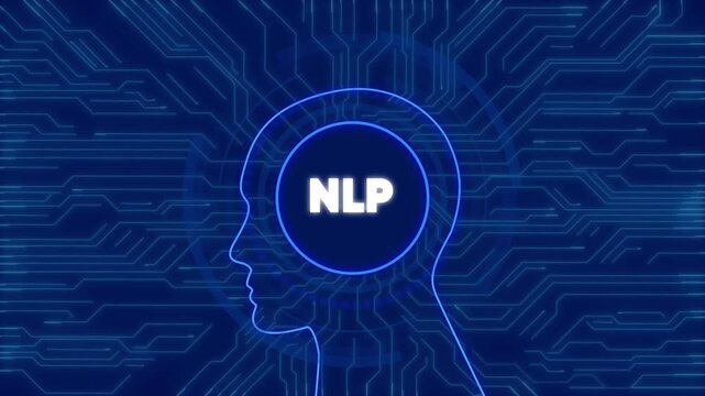 Nlp artificial intelligence concept: human head silhouette with digital circuitry