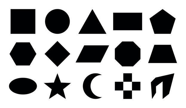 Geometric and symbolic vector icons with square circle triangle for infographic design in solid glyph style