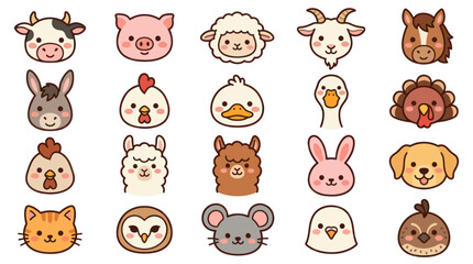 Fototapeta premium Cute farm animal faces collection