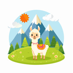 Naklejka premium Baby-Lama auf einer Bergwiese