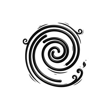3d Cartoonish Doodle comic spiral icon swirl, vortex, whirlwind, tornado, wind curl, sketch line symbols in black flat and outline style isolated on white background 