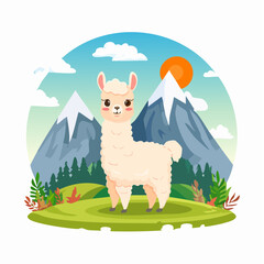 Naklejka premium Baby-Lama auf einer Bergwiese