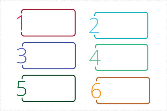 Set of Six Colorful Numbers with Rounded Rectangle Outline Boxes Template