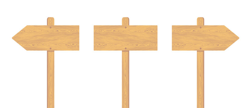 Blank Rustic Wooden Board Direction Signs Template Vector Illustration Set

