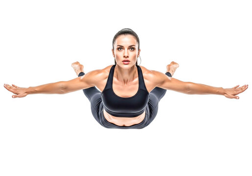 Fit woman practicing yoga locust pose on exercise mat