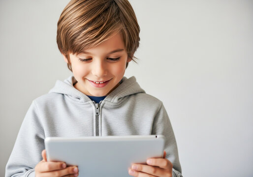 Happy boy using a tablet computer