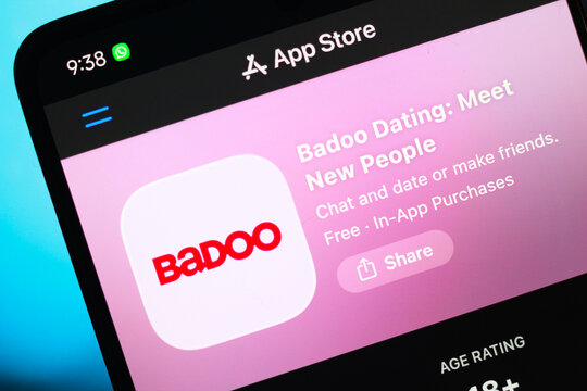 In this photo illustration, the Badoo logo is seen displayed on a smartphone screen in the Apple app store.