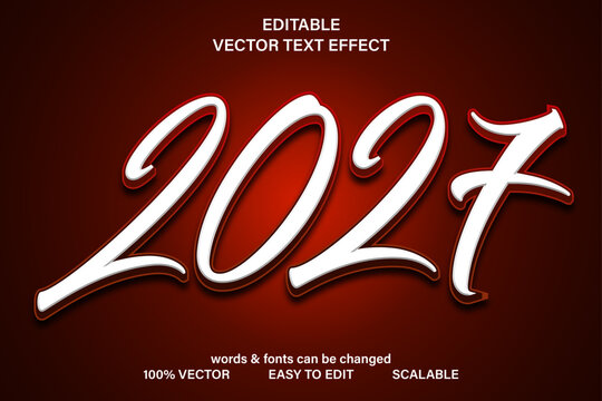 2027 Editable Vector Text Effect with Bold 3D Typography on Red Background