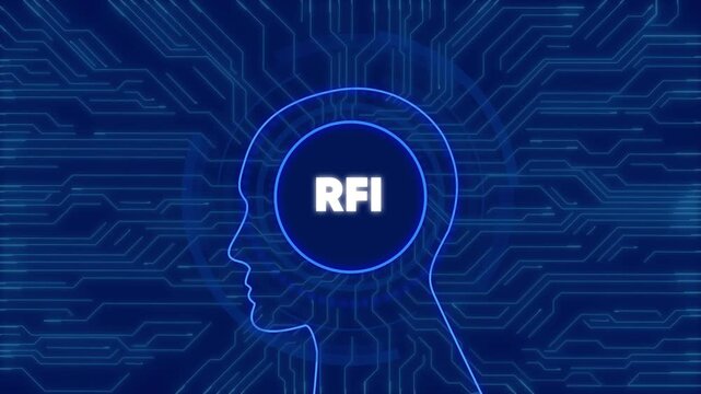Rfi request for information concept with digital human head and circuit board background