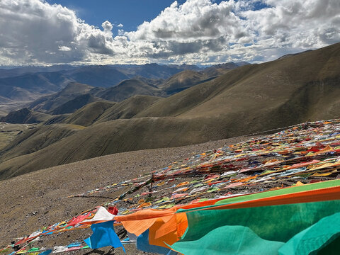 Prayer flags at Mount Everest National Reserve, Tibet, China
