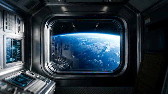 Breathtaking perspective of our planet as seen from a spacecraft window showcasing the vastness of the universe and the stunning beauty of earth from orbit