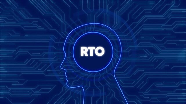 Rto concept with digital human head silhouette and circuit board background, animation desi
