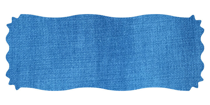 Rectangular piece of blue denim fabric with woven textile texture on white background isolated on a transparent background