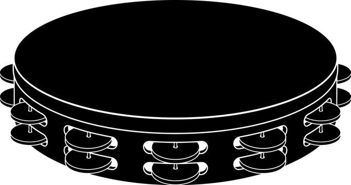 Handheld tambourine percussion instrument silhouette icon for festive musical rhythm collection